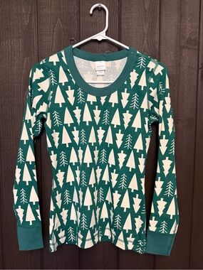 Hanna Andersson Holiday Green Tree-Print Pajama Top 100% Organic Cotton Adult XS